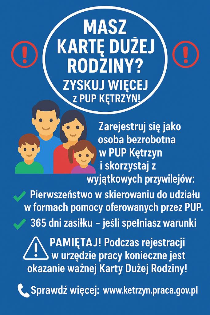 Zdjęcie artykułu Masz kartę dużej rodziny? Zyskuj więcej z PUP Kętrzyn!